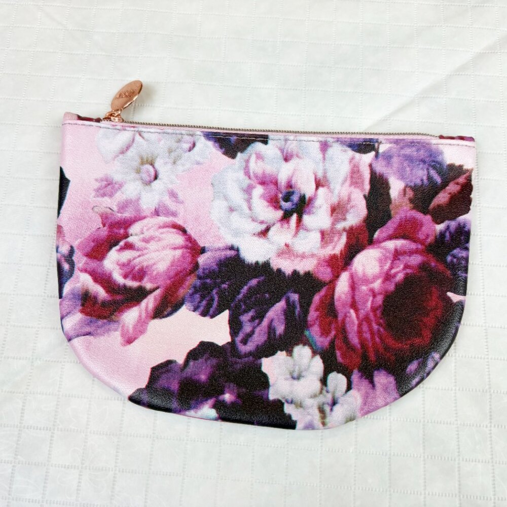 IPSY New pink purple floral pattern zippered makeup cosmetics bag pouch clutch - Picture 3 of 13